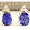 Image 1 : 3.00 CTW Natural Blue Tanzanite And Diamond Earrings 18K Solid Yellow Gold