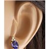Image 3 : 3.00 CTW Natural Blue Tanzanite And Diamond Earrings 18K Solid Yellow Gold