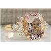 Image 2 : 5.00 CTW Natural Morganite And Diamond Ring In 18K Solid Yellow Gold