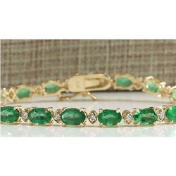 8.86 CTW Natural Colombian Emerald And Diamond Bracelet In 18K Yellow Gold