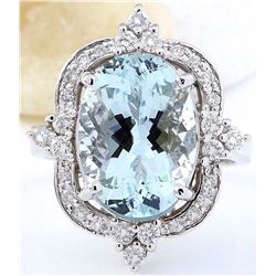 7.48 CTW Natural Aquamarine 14K Solid White Gold Diamond Ring