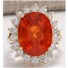 Image 1 : 12.41 CTW Natural Mandarin Garnet And Diamond Ring 14K Solid Yellow Gold