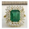 Image 1 : 6.11 CTW Natural Emerald And Diamond Ring 18K Solid Yellow Gold
