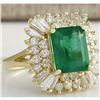 Image 2 : 6.11 CTW Natural Emerald And Diamond Ring 18K Solid Yellow Gold