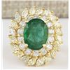 Image 1 : 8.57 CTW Natural Emerald And Diamond Ring In 14k Yellow Gold