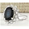 Image 2 : 5.08 CTW Natural Blue Sapphire And Diamond Ring 18K Solid White Gold