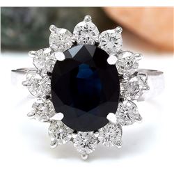 4.55 CTW Natural Sapphire 18K Solid White Gold Diamond Ring