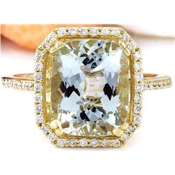 3.55 CTW Natural Aquamarine 14K Solid Yellow Gold Diamond Ring