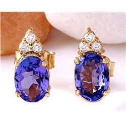 1.65 CTW Natural Tanzanite 18K Solid Yellow Gold Diamond Stud Earrings