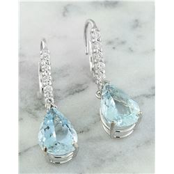 6.45 CTW Aquamarine 18K White Gold Diamond Earrings