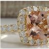 Image 2 : 5.29 CTW Natural Morganite And Diamond Ring 14K Solid Yellow Gold