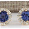 Image 1 : 3.65 CTW Natural Blue Tanzanite And Diamond Earrings 18K Solid Yellow Gold