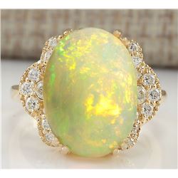 5.84 CTW Natural Opal And Diamond Ring In 18K Yellow Gold