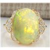 Image 1 : 5.84 CTW Natural Opal And Diamond Ring In 18K Yellow Gold