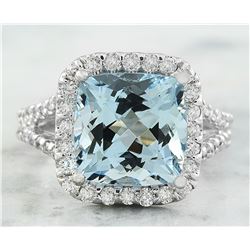 5.85 CTW Aquamarine 14K White Gold Diamond Ring