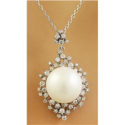 1.10 CTW 14.85mm Pearl 18K White Gold Diamond Necklace