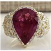 Image 1 : 8.27 CTW Natural Rubelite And Diamond Ring 14k Solid Yellow Gold