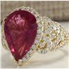 Image 2 : 8.27 CTW Natural Rubelite And Diamond Ring 14k Solid Yellow Gold