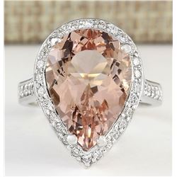 9.83 CTW Natural Morganite And Diamond Ring In 18K White Gold