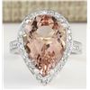 Image 1 : 9.83 CTW Natural Morganite And Diamond Ring In 18K White Gold