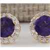 Image 1 : 3.65 CTW Natural Amethyst And Diamond Earrings 18K Solid Yellow Gold