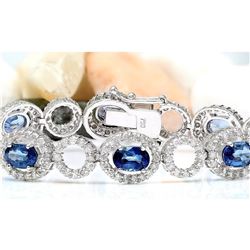 10.58 CTW Natural Sapphire 14K Solid White Gold Diamond Bracelet