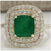Image 1 : 3.50 CTW Natural Emerald And Diamond Ring 18K Solid Yellow Gold