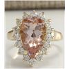 Image 1 : 5.00 CTW Natural Peach Morganite And Diamond Ring In 14K Solid Yellow Gold
