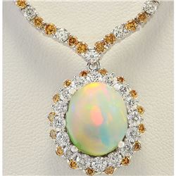 18.12 CTW Natural Opal And Diamond Necklace In 14k White Gold