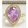 Image 1 : 8.71 CTW Natural Pink Kunzite And Diamond Ring In 14K Yellow Gold