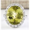 Image 1 : 12.16 CTW Natural Yellow Beryl And Diamond Ring 14k Solid White Gold