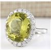 Image 2 : 12.16 CTW Natural Yellow Beryl And Diamond Ring 14k Solid White Gold