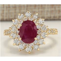 3.28 CTW Natural Ruby And Diamond Ring In 18K Yellow Gold