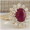 Image 2 : 3.28 CTW Natural Ruby And Diamond Ring In 18K Yellow Gold
