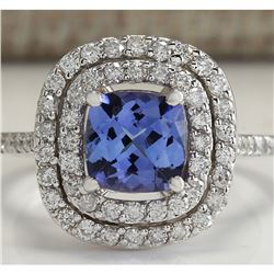 2.20 CTW Natural Blue Tanzanite And Diamond Ring In 14K White Gold