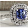 Image 2 : 2.20 CTW Natural Blue Tanzanite And Diamond Ring In 14K White Gold