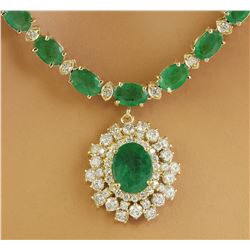 30.90 CTW Emerald 14K Yellow Gold Diamond Necklace
