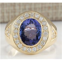 4.95 CTW Natural Tanzanite And Diamond Ring In 18K Yellow Gold