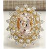 Image 1 : 6.33 CTW Natural Peach Morganite And Diamond Ring In 18K Solid Yellow Gold