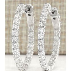 2.00 CTW Natural Diamond Hoop Earrings 18K Solid White Gold