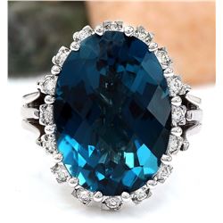15.29 CTW Natural Topaz 18K Solid White Gold Diamond Ring