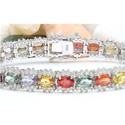 22.19 CTW Natural Sapphire 18K Solid White Gold Diamond Bracelet