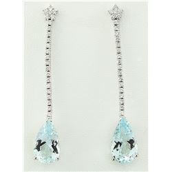 15.95 CTW Aquamarine 18K White Gold Diamond Erarings