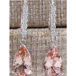 6.25 CTW Natural Morganite And Diamond Earrings 18K Solid White Gold