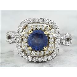 2.26 CTW Sapphire 18K Two Tone Gold Diamond Ring