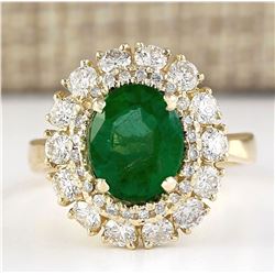 3.60 CTW Natural Emerald And Diamond Ring In 18K Yellow Gold