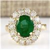 Image 1 : 3.60 CTW Natural Emerald And Diamond Ring In 18K Yellow Gold