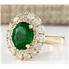 Image 2 : 3.60 CTW Natural Emerald And Diamond Ring In 18K Yellow Gold