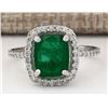 Image 1 : 3.21 CTW Natural Emerald And Diamond Ring In 18K White Gold