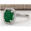 Image 2 : 3.21 CTW Natural Emerald And Diamond Ring In 18K White Gold